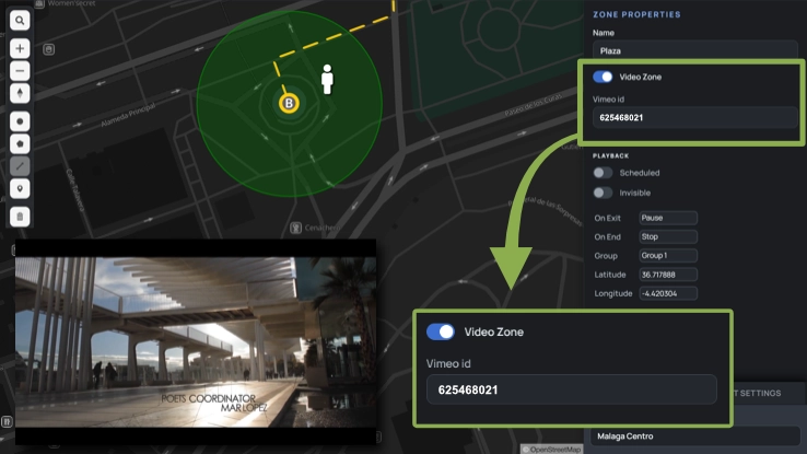 SonicMaps video zone configured with a Vimeo ID