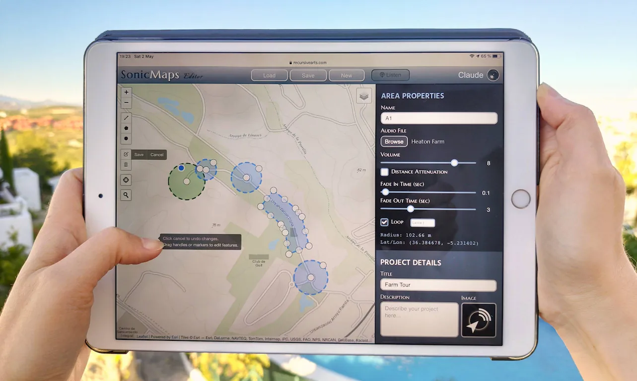 SonicMaps Editor running on an iPad out on location