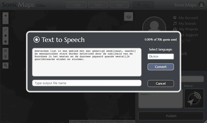 SonicMaps text-to-speech voice selection